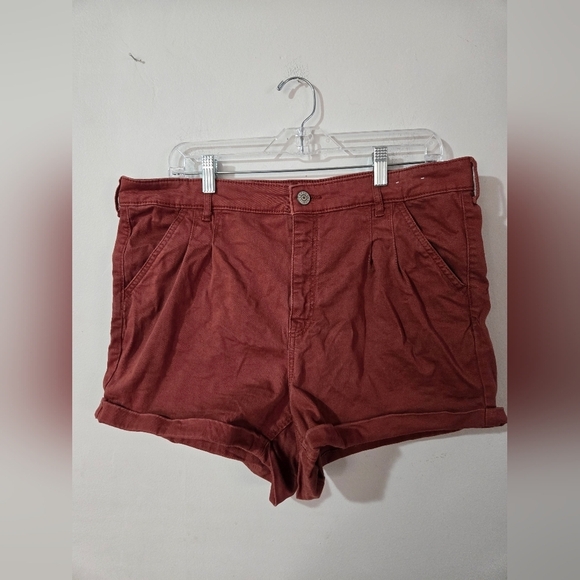 Express Pants - Express Orange Pleated Mom Short High-Rise Cuffed Chino Shorts Women's Size 14